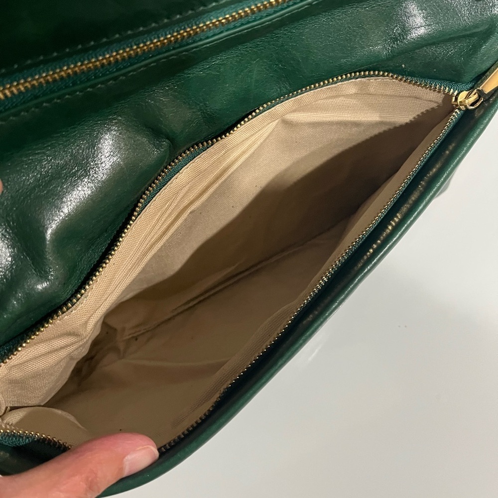 TORY BURCH DARK GREEN CLUTCH WITH GOLD CHAIN - Picture 9 of 14